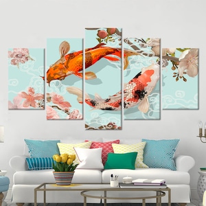 Japanese Koi Fish, Canvas Wall Art, Fish Wall Art, Orange Wall Decor, Koi Canvas Art, Japanese Wall Art, Zen Wall Decor, Japanese Wallpaper,