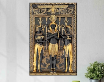 Oude muurkunst, muurdecoratie Egypte, zwart-gouden kunst, modern canvas, gehard glas, oud behang, cadeauposter, kunst aan de muur huisdecor, kunst aan de muur