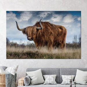 Arte delle Highland scozzesi, Decorazione da parete con toro, Arte da parete con animali, Tela 3D, Arte del vetro, Carta da parati con animali, Arte da parete incorniciata, Poster regalo, Decorazione della camera da letto