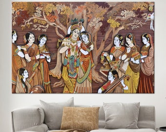 Radha Krishna Canvas Print: Traditional Hindu Art Wall Decor