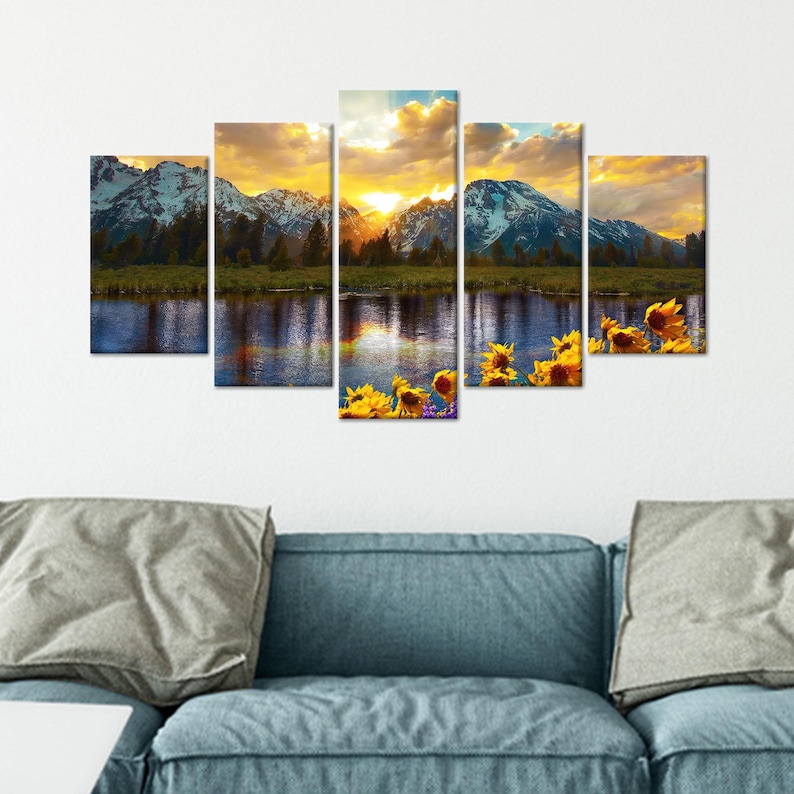Sunset Mountain Lake Canvas Art: Rustic Nature Landscape Print - Etsy