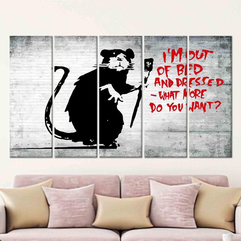 Banksy Mouse Art, I'm Out Of Bed Art, Black Mouse Wall Art, Animal Wall Art, Canvas Art, Tempered Glass, Mouse Wallpaper, Home Wall Decor, Bild 4