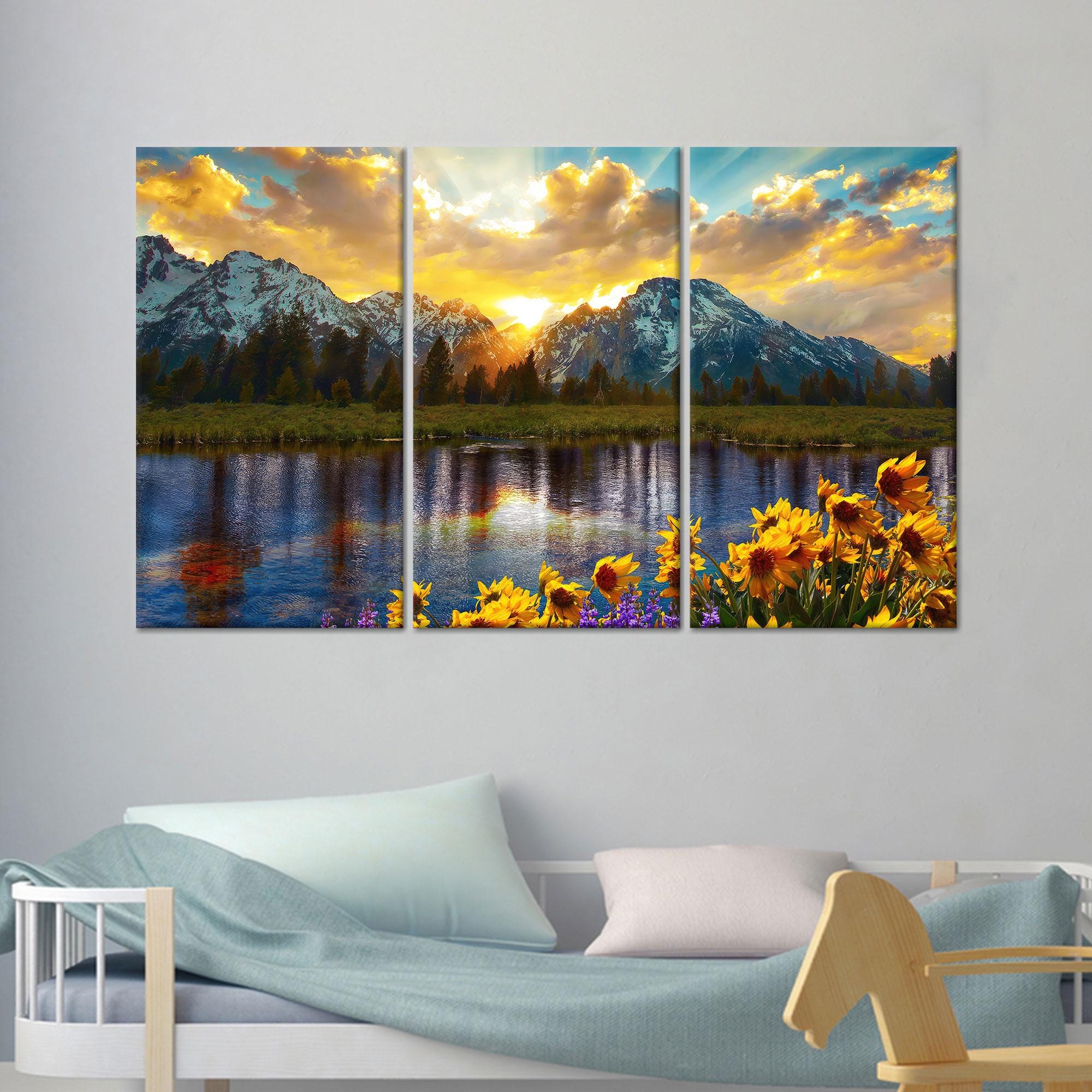 Sunset Mountain Lake Canvas Art: Rustic Nature Landscape Print - Etsy