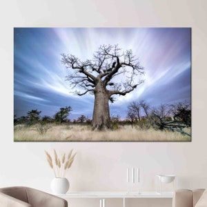 Baobab Baum Kunst, Küsten Wandkunst, Große Baum Wandkunst, Landschaftskunst, Leinwand Wandkunst, gehärtetes Glas, Baum Tapete, Geschenke, Wand Kunst Dekor,