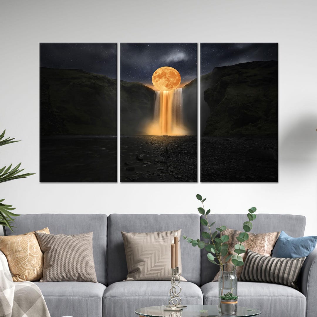 Surreal Moon Waterfall Canvas Art Print: Dreamy Lunar Scene - Etsy