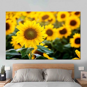 Arte del fiore del sole, arte della parete gialla, arte della parete con fiori, arte botanica, arte su tela, arte del vetro 3D, carta da parati girasole, regali, arte della parete della fattoria,