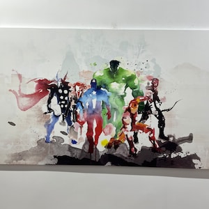Arte de los Vengadores de Marvel, decoración de la pared de Hulk, arte de dibujos animados, obras de arte modernas, lienzos coloridos, vidrio templado, papel tapiz de Marvel, arte de la pared de los niños,