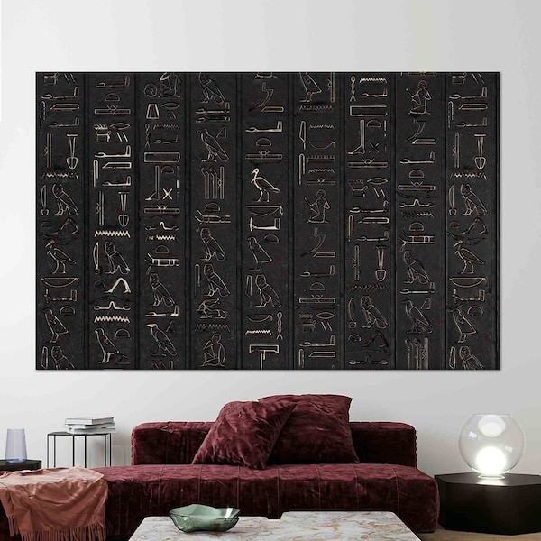 Hieroglyph Art, Ancient Egypt Art, Hieroglyphics Art, Black Wall Art, Modern Canvas, Glass Art, Wallpaper Art, Gifts, Living Room Wall Art,