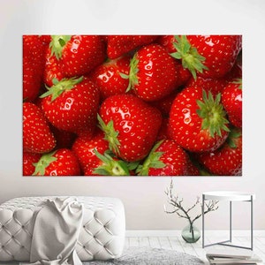 Arte da parete con fragole, Decorazione da parete rossa, Arte da parete con frutta, Tela moderna, Arte in vetro 3D, Carta da parati con fragole, Arte da parete incorniciata, Arte da parete della cucina,