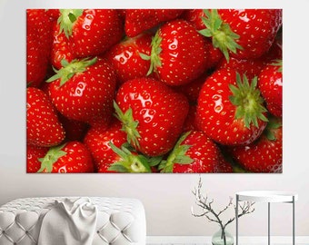 Strawberry Wall Art, Red Wall Decor, Fruit Wall Art, Modern Canvas, 3D Glass Art, Strawberry Wallpaper, Framed Wall Art, Kitchen Wall Art,