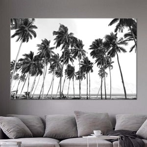 Arte da parete con palme, carta da parati, decorazione da parete, arte da parete costiera, tela ad albero, decorazione da parete in bianco e nero, arte da parete per ufficio, stampa di alberi di cocco,