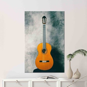 Arte da parete per chitarra, Arte dello strumento, Decorazione da parete musicale, Arte su tela, Vetro temperato, Carta da parati per chitarra, Arte da parete incorniciata, Regalo, Arte da parete per sala musica,