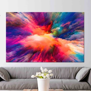 Arte delle nuvole colorate, arte astratta dei colori, arte dei colori divini, opere d'arte moderna, tela 3D, vetro temperato, carta da parati con nuvole, arte della parete del soggiorno,