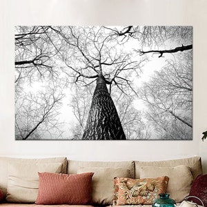 Black and White Tree Branch Canvas Print: Forest Landscape Wall Art