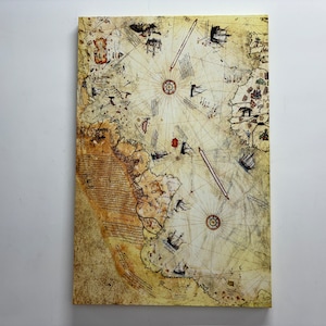 Kaart van Piri Reis afgedrukt, Piri Reis-muurdecoratie, antieke kaartkunst, kaartkunstcanvas, 3D-glaskunst, kaartbehang, ingelijste muurkunst, muurdecoratie huis,
