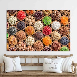 Arte da parete con frutta, arte da parete con cibi colorati, tela moderna, vetro temperato, carta da parati con spezie, poster su tela, decorazione della parete della cucina, arte della decorazione della casa