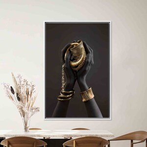African Woman Art: Gold Bracelet 3D Tempered Glass Wall Art imagen 2