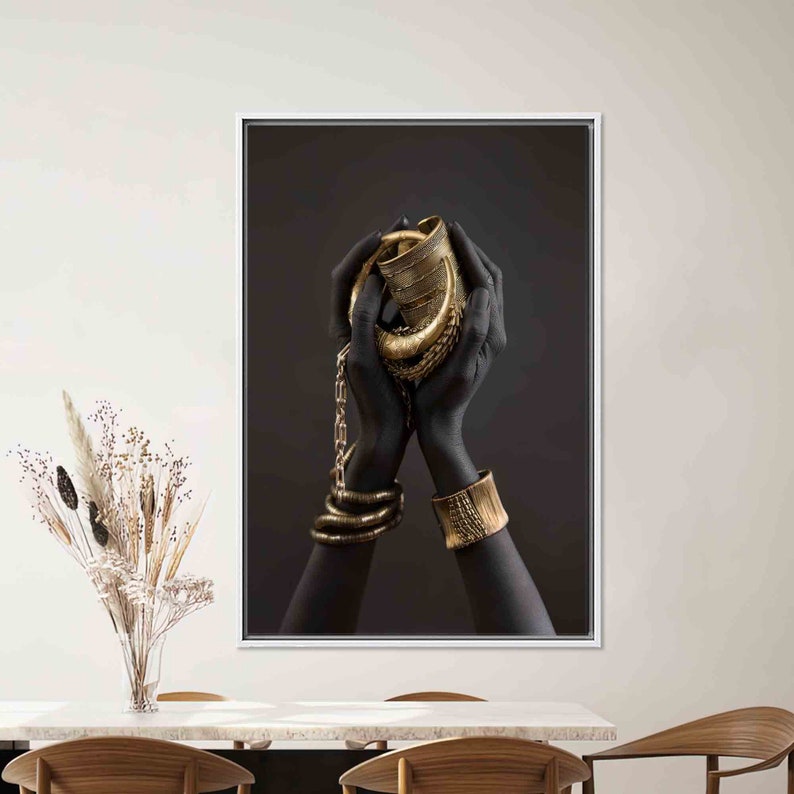 African Woman Art: Gold Bracelet 3D Tempered Glass Wall Art imagen 2