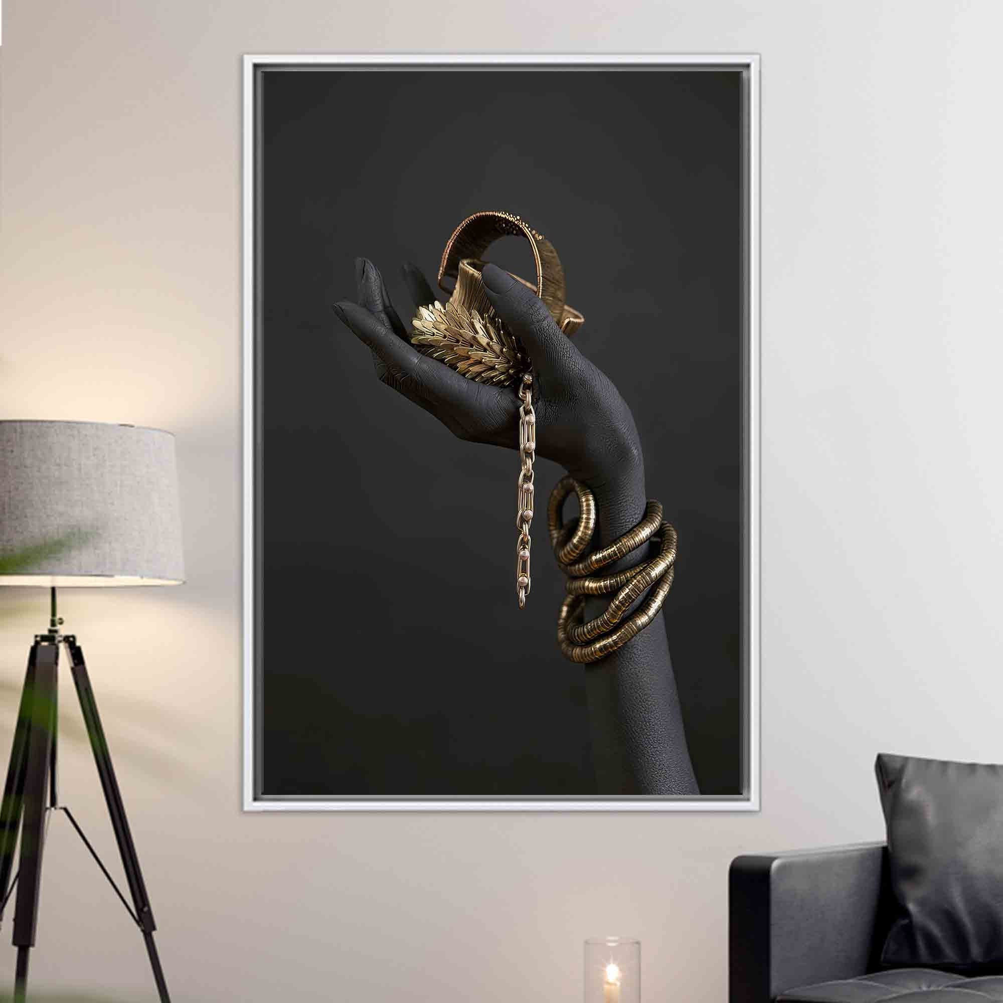 Black Woman Art: Gold Jewelry, Framed Canvas Wall Art