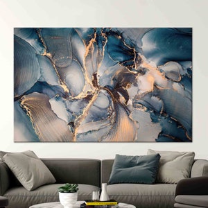 Arte da parete astratta, arte da parete con stampa nei toni del blu, tela moderna, arte in vetro 3D, carta da parati blu, arte da parete incorniciata, decorazione da parete di grandi dimensioni, carta da parati