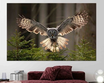 Flying Owl Wall Art, Owl Wall Decor, Animal Wall Art, Gray And Brown Art, Canvas Wall Art, Glass Art, Owl Wallpaper, Poster, Tempered Glass,