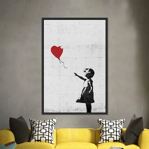 Arte del palloncino rosso di Banksy, Arte della ragazza con il cuore, Arte della parete di strada, Tela di Banksy, Vetro temperato, Arte della carta da parati, Poster su tela, Decorazione della parete di casa,