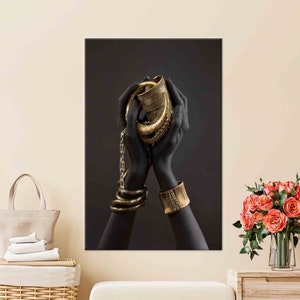 African Woman Art: Gold Bracelet 3D Tempered Glass Wall Art imagen 1