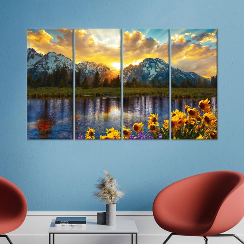 Sunset Mountain Lake Canvas Art: Rustic Nature Landscape Print - Etsy