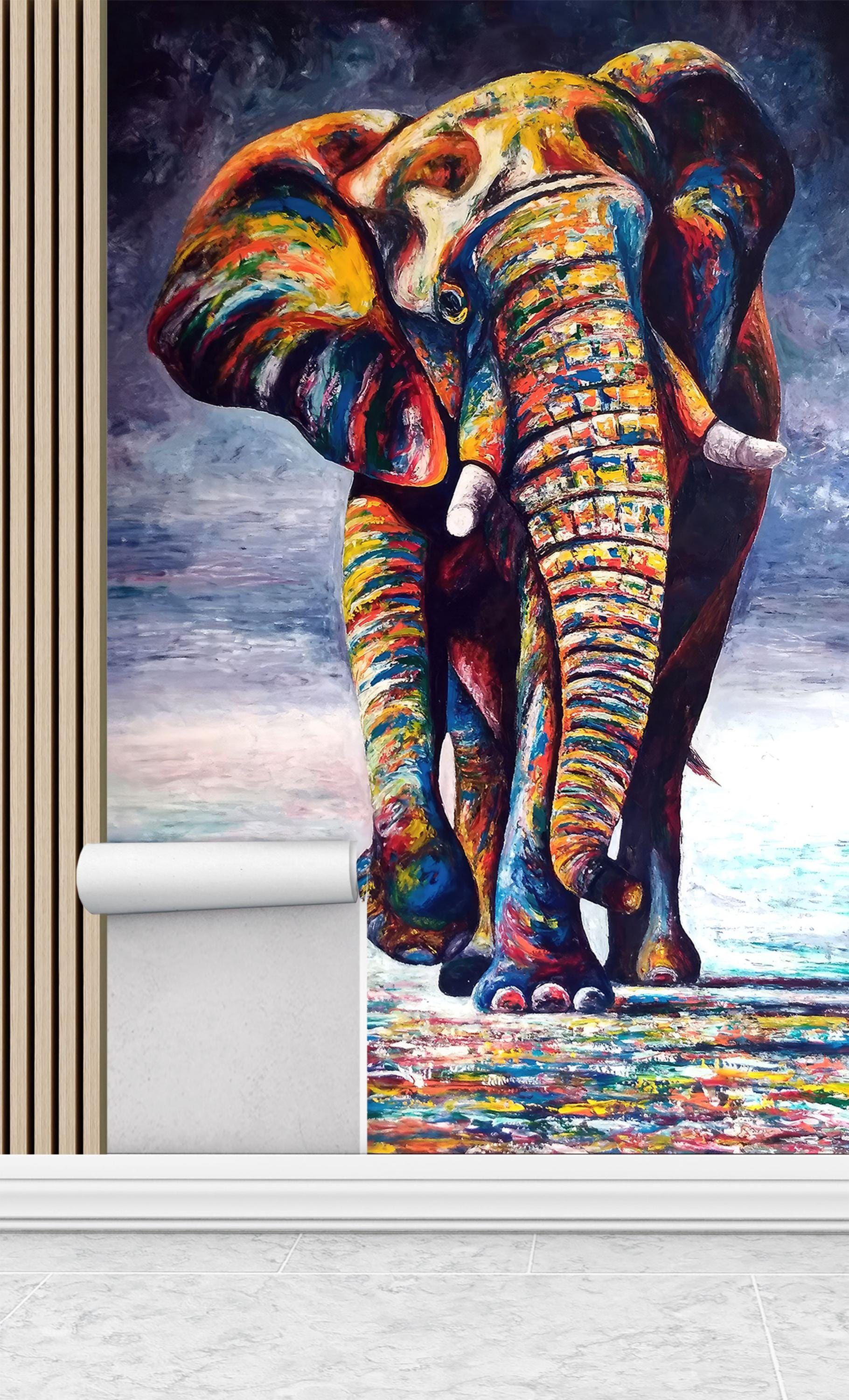 並行輸入品】 象の絵画 キャンバス ウォールアート カラフルな象のカップル プリント アートワーク 野生動物 絵 ラブポスター リビングルーム  ベッドルーム 象の絵画プリントアート装飾、動物アートワーク、強化ガラスプリント、抽象的なガラス装飾、アフリカのキャンバス ..., image size:1820x3000