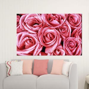 Rosa Rosen-Kunst-Dekor, botanisches Plakat, trendiges Glasdekor, rosa Rose Kunst-Leinwand, kundenspezifische Glasdruck-Wand-Kunst, personalisiertes Babygeschenk,