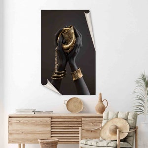 African Woman Art: Gold Bracelet 3D Tempered Glass Wall Art imagen 5