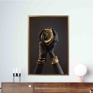 African Woman Art: Gold Bracelet 3D Tempered Glass Wall Art imagen 4