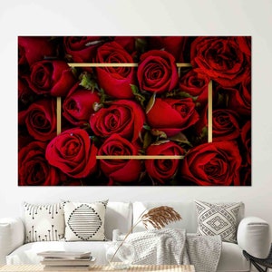 Arte de la pared de la rosa roja, decoración de la pared de la rosa, arte de la pared de la flor, arte del lienzo rojo, vidrio templado, papel pintado de la rosa roja, arte de la pared enmarcado, decoración de la pared del hogar,