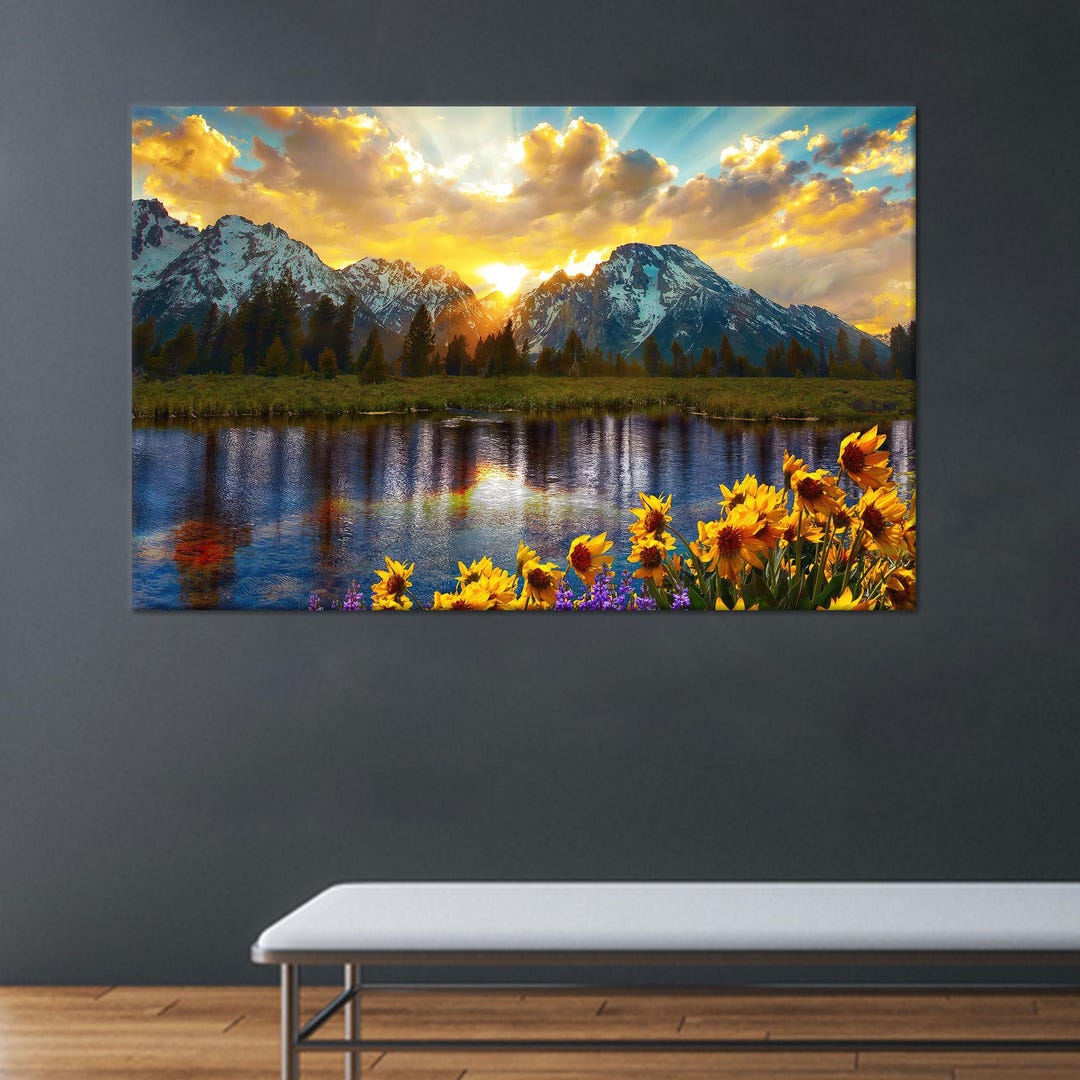 Sunset Mountain Lake Canvas Art: Rustic Nature Landscape Print - Etsy