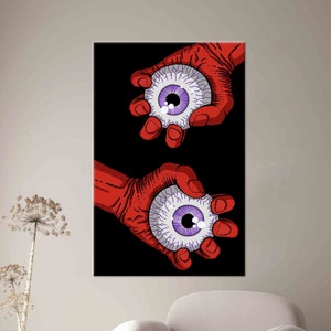 Eye In Hands Wall Art, Red Hands Art, Horror Eyes Art, Eyes Wall Art, Gothic Wall Art, 3D Canvas, Tempered Glass, Home Wall Art, Wallpaper