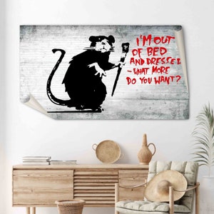 Banksy Mouse Art, I'm Out Of Bed Art, Black Mouse Wall Art, Animal Wall Art, Canvas Art, Tempered Glass, Mouse Wallpaper, Home Wall Decor, Bild 7