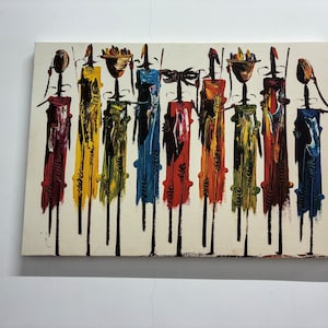 Masai People Canvas Art: Abstract Colorful Figures, Modern Wall Decor