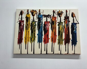 Masai People Canvas Art: Abstract Colorful Figures, Modern Wall Decor