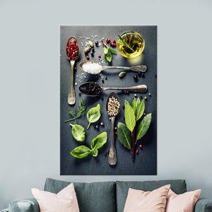 Herbs Wall Art, Spices Wall Art, Modern Artwork, Canvas Art, Tempered Glass, Wallpaper Art, Canvas Poster, Gift For Him, Kitchen Wall Decor,