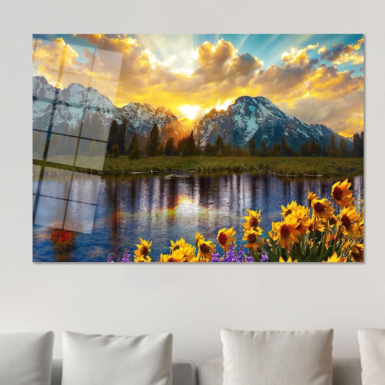 Sunset Mountain Lake Canvas Art: Rustic Nature Landscape Print - Etsy