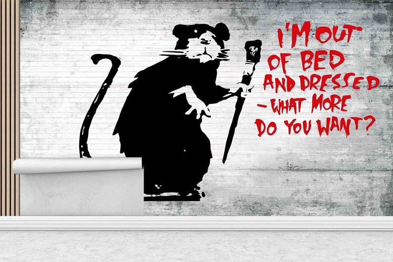 Banksy Mouse Art, I'm Out Of Bed Art, Black Mouse Wall Art, Animal Wall Art, Canvas Art, Tempered Glass, Mouse Wallpaper, Home Wall Decor, Bild 9