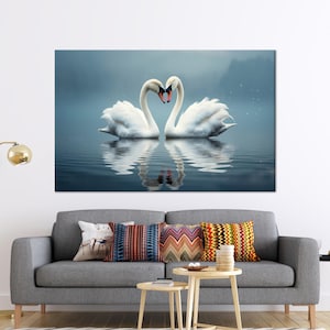 Swans In Love Glass Wall, Water Printed, Gifts, Mural Art, Animal Glass Art Wall Decor, Two Swans Art Canvas, Glass Art Gift,