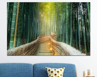 Bamboo Forest Canvas Art: Zen Japanese Pathway Wall Decor