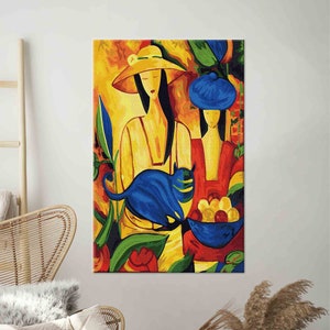 Picasso Wall Art, Women And Cat Art, Colorful Wall Art, Reproduction Art, Modern Canvas, 3D Glass Art, Wallpaper Art, Living Room Wall Art,