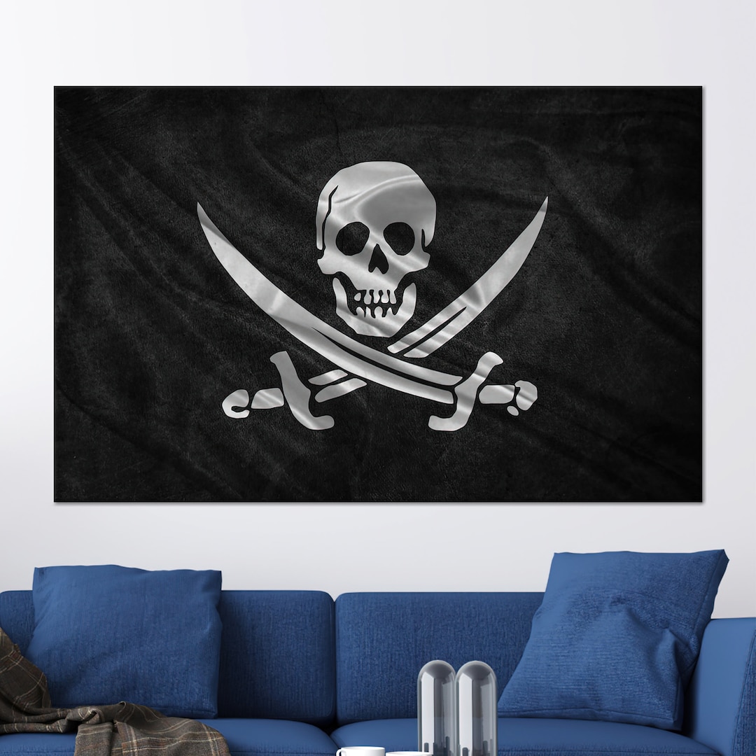 Pirate Flag Wall Art, Jolly Roger Skull and Crossed Swords Canvas Print ...