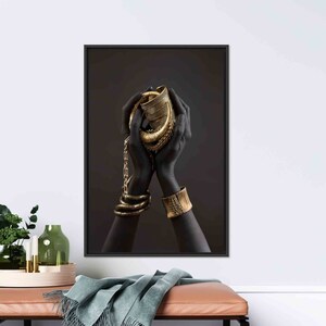 African Woman Art: Gold Bracelet 3D Tempered Glass Wall Art imagen 3