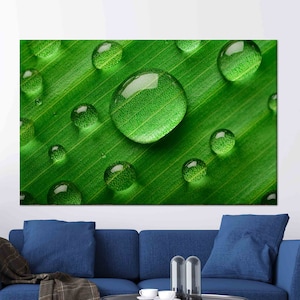 Goccia d'acqua su arte foglia, Arte goccia d'acqua, Arte della parete verde, Arte su tela, Arte del vetro 3D, Carta da parati con foglie, Regalo per lui, Poster, Arte della parete della fattoria,