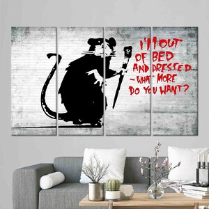 Banksy Mouse Art, I'm Out Of Bed Art, Black Mouse Wall Art, Animal Wall Art, Canvas Art, Tempered Glass, Mouse Wallpaper, Home Wall Decor, Bild 3