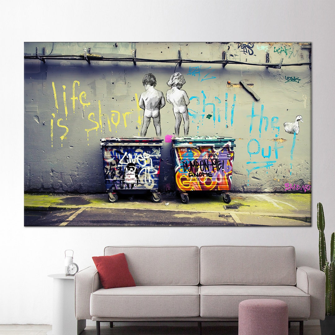 Banksy 'Peeing Boys Life Is Short' Tempered Glass Wall Art – Large Modern Print For Living Room, Bedroom, Office Decor - View #4