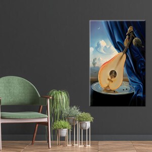 Surreal Pear Guitar Glass Art: Abstract Wall Decor